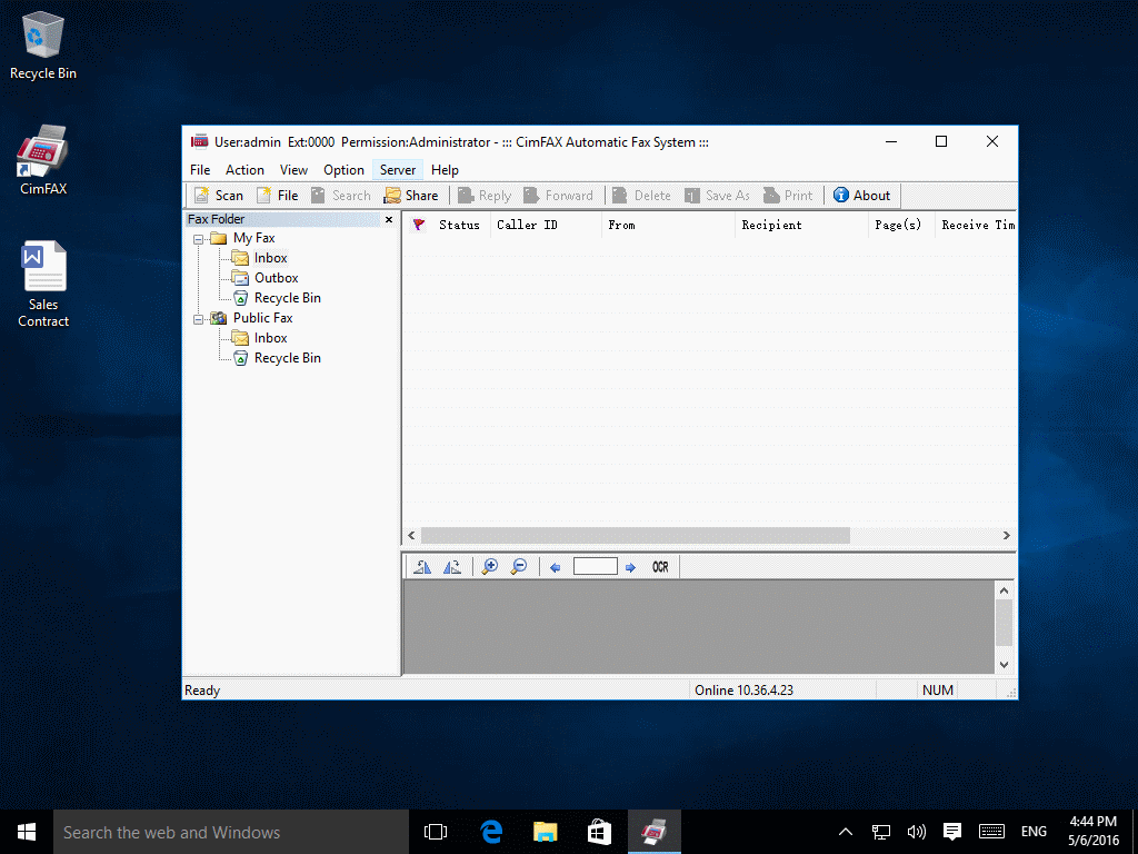 Demo Send FaxReceive FaxUser LoginAdministrator Login CimFAX Fax